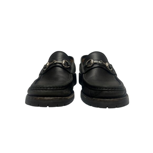 Gucci Black Italian Leather Horsebit Lug Sole Chunky Loafers - Picture 5 of 12